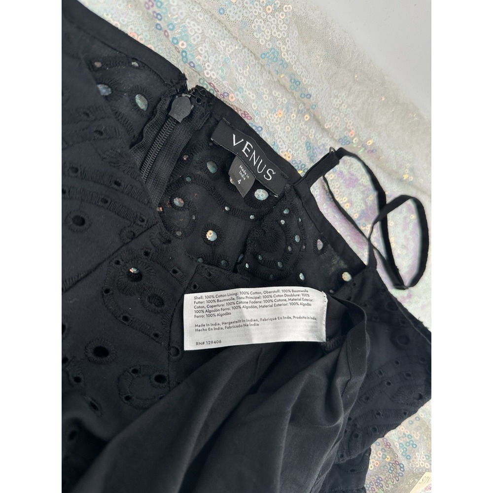 Venus Sz 4 Black Eyelet Sleeveless Lined Midi Dress 100%‎ Cotton Quiet Luxury - Picture 7 of 7